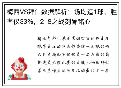 梅西VS拜仁数据解析：场均造1球，胜率仅33%，2-8之战刻骨铭心