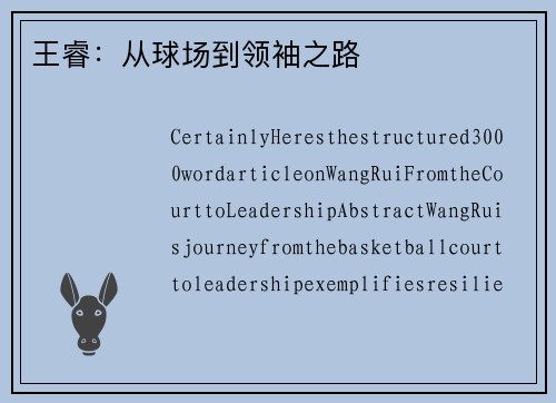 王睿：从球场到领袖之路
