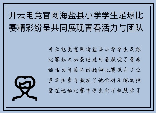 开云电竞官网海盐县小学学生足球比赛精彩纷呈共同展现青春活力与团队精神